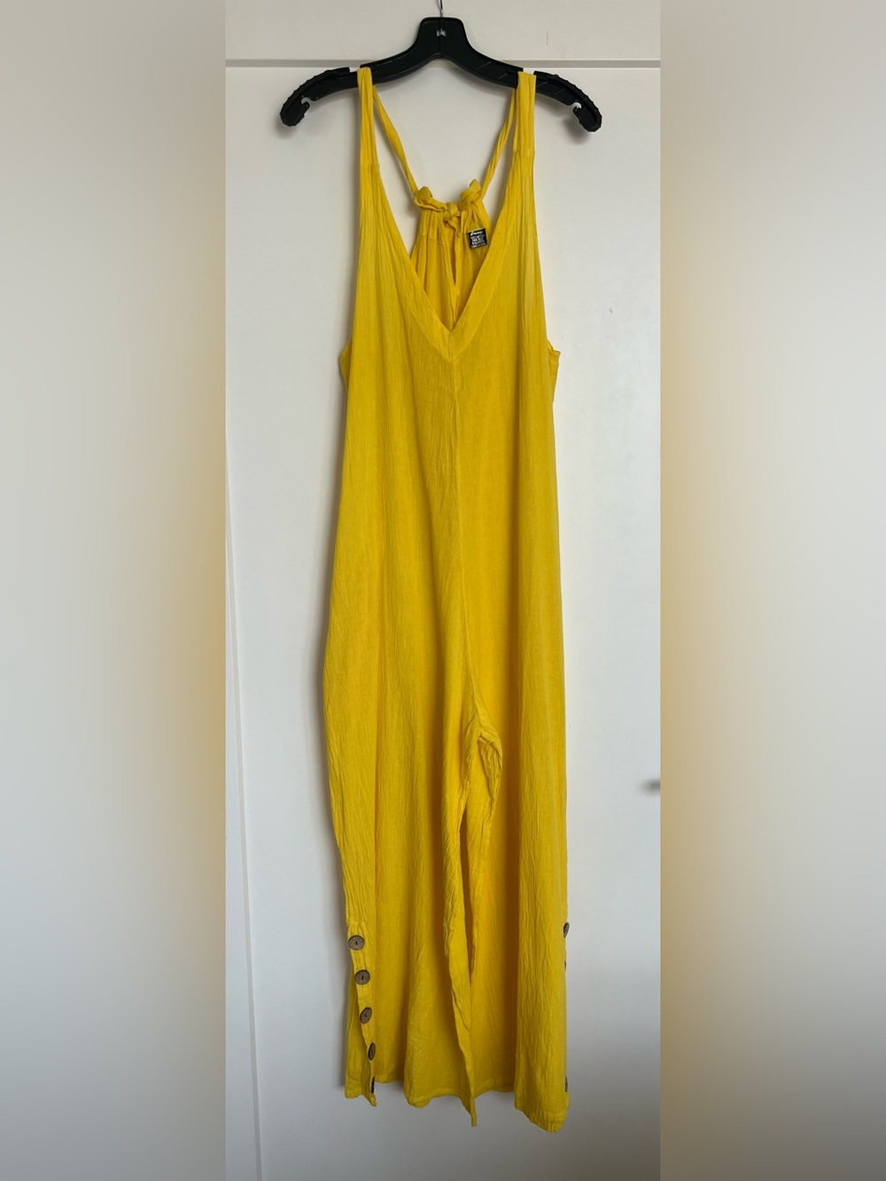 Zury Bright Mustard Yellow Sleeveless V-Neck Wide-Leg Cotton Jumpsuit One Size